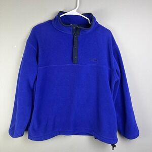LL Bean Fleece Pullover Mens L Blue Snap Neck Outdoor Performance Vintage usa